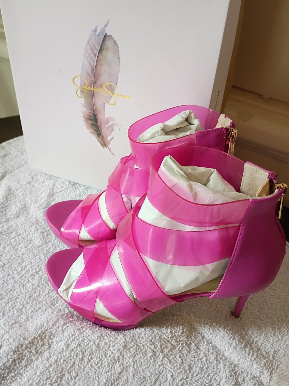 Jessica Simpson Glossy Hot Pink Strappy Stiletto Heels